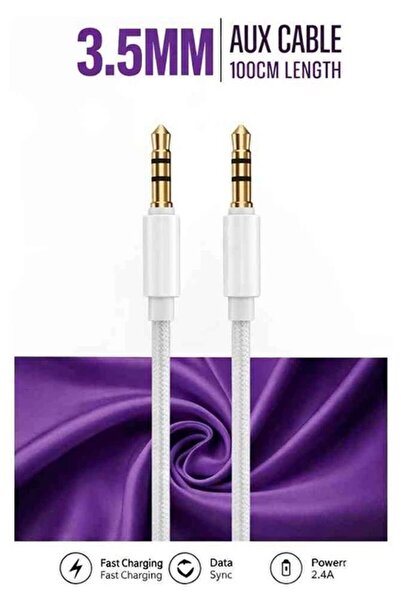 3.5mm Aux Kablo 1m Gold Uçlu Örgülü Ses Kablosu Telefon Araç Hoparlör Uyumlu