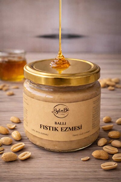Ballı Fıstık Ezmesi 100% Doğal Katkısız Şeker ilavesiz Glutensiz Protein Kaynağı Akışkan Kıvam