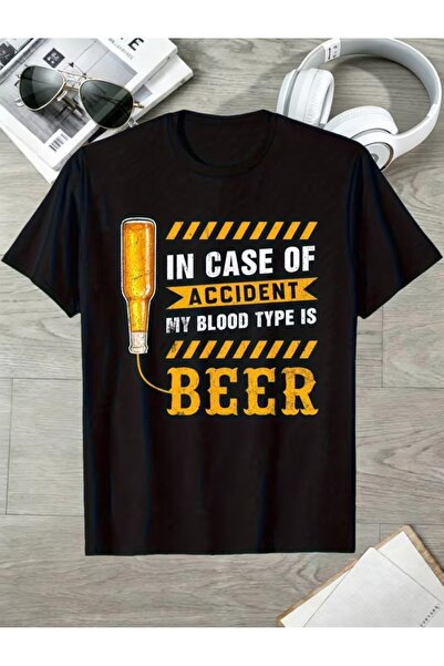 AEMİ Μπλουζάκι Unisex με στάμπα μπύρας και λαιμόκοψη ποδηλάτου σε μεγάλο μέγεθος