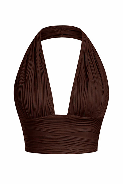 Wild Flower Elastic Halter Neck Cropped Low-Cut Blouse