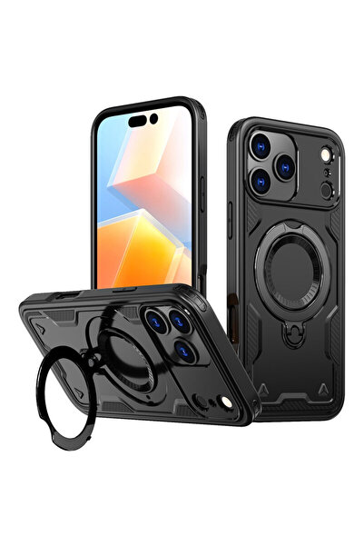 AUDIOX Husă Hibridă Tip Armură pentru iPhone 17 Pro, MagRing, MultiUnghi, NEGRU