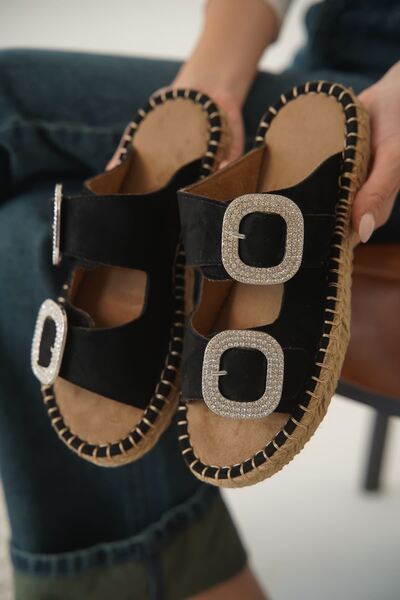 Zerenyus Γυναικείες παντόφλες Sedona Premium Suede με μαύρη πέτρινη πόρπη