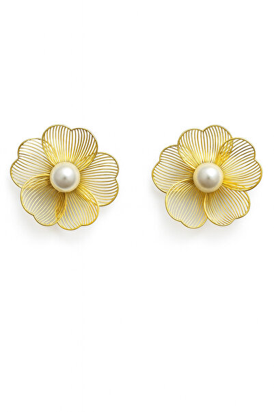 Angelovia Pearl Detailed Flower Women's Steel Earrings