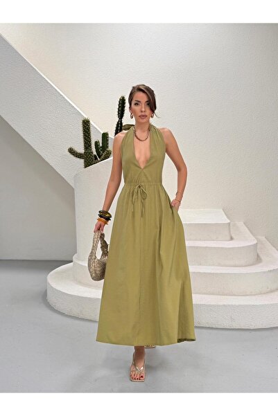 GAMZE ALPTEKİN Γυναικείο φόρεμα Premium Halter με λαιμόκοψη V και δετή μέση, ...