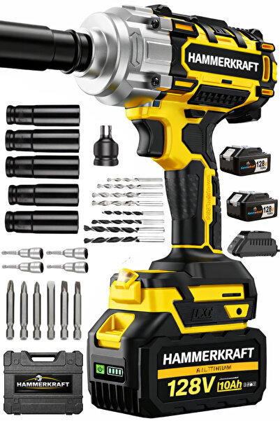 HAMMERKRAFT Kömürsüz Motor Çelik Gövde 15Pilli Çift Akülü Darbeli 1600Nm Tork...