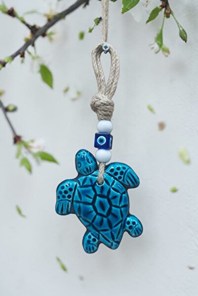 Revard Hediyelik Nazar Boncuklu Seramik Kaplumbağa Desenli Dekoratif Çok Amaçlı Süs Eşyası 21X9 CM