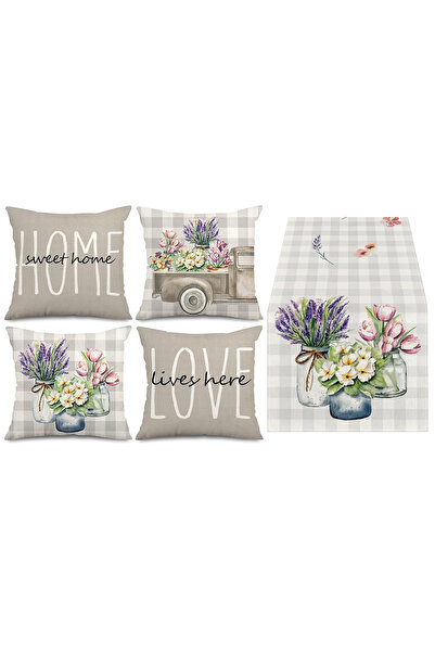 HOMESSA Flower Bouquet Themed Decorative 4-Piece Throw Pillow Cover and Runne...