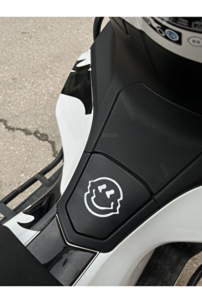 Mavera Stickers Glitch Efektli Gülen Yüz Beyaz Sticker Etiket Kask-Motor-Arab...