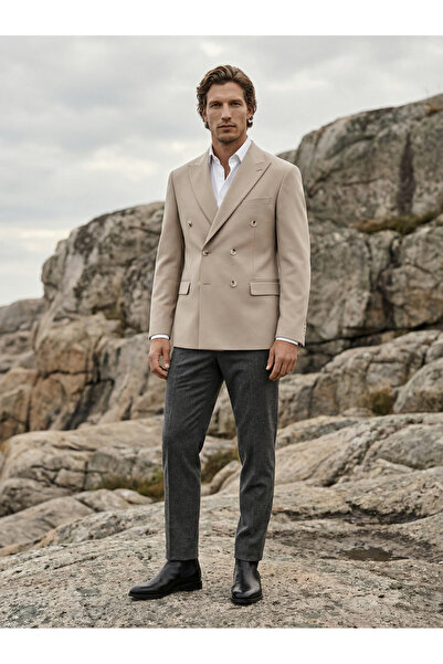 BASEL.CO Μπλέιζερ Στενής Γραμμής Κορυφαίας Ποιότητας με Διπλό Κουμπωτό Κούμπωμα