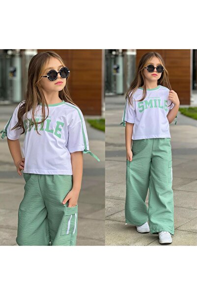 YİGİT BUTİK Κοριτσίστικο Σετ: Παντελόνι Αλεξίπτωτο & Μπλουζάκι από Χτενισμένο...