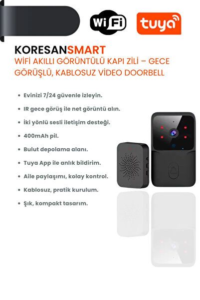 koresan BX202 Tuya WiFi Akıllı Görüntülü Kapı Zili – Gece Görüşlü, Kablosuz