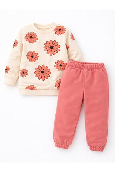 ozbaby.com Oz Baby Pamuklu Çiçek Desenli 4 Mevsim Kız Bebek Eşofman Takımı Al...