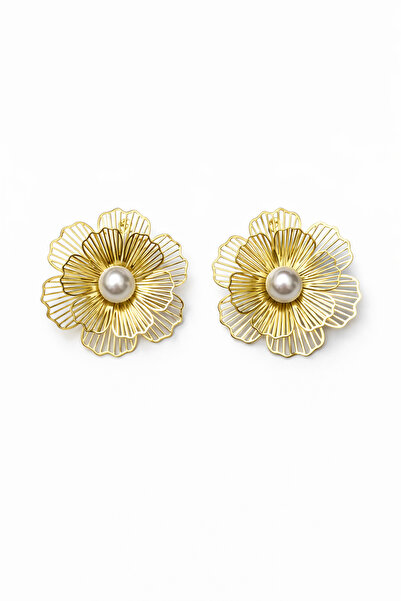 Angelovia Pearl Detailed Flower Women's Steel Earrings