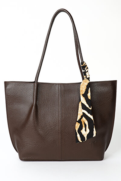 Tuna Γυναικεία δερμάτινη τσάντα ώμου μεγάλου μεγέθους καφέ - CNT2001