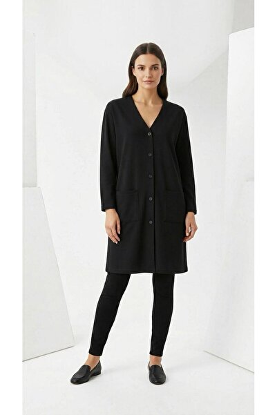 Kuraff Giyim Women's Mother Black Buttoned Long Tunic Slim Combed Cotton Card...