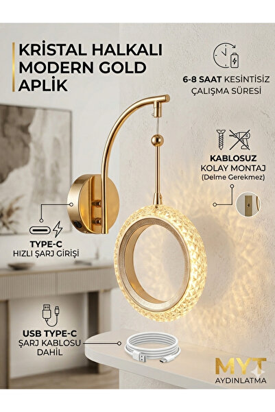 Store HALKA KRİSTAL DEKORATİF ŞARJLI APLİK KABLOSUZ