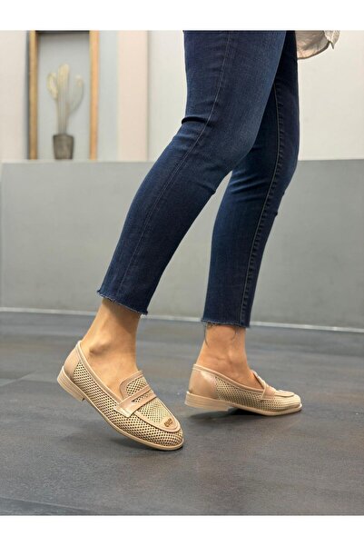 DİVA Γυναικείες καθημερινές μπαλαρίνες σε μπεζ διχτυωτό ύφασμα