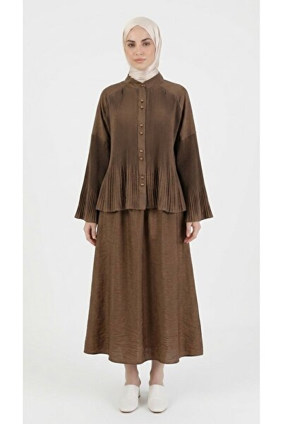 GAMZE GİYİM Premium Plise Tunik-Etek Takımı