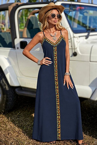 Viyamo Νέα σεζόν Γυναικείο φόρεμα με λουράκι V λαιμόκοψη έθνικ μοτίβο λωρίδα ...