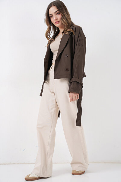 Modamorfo Γυναικεία κοντή καμπαρντίνα με ζώνη 5970 - A.kahve