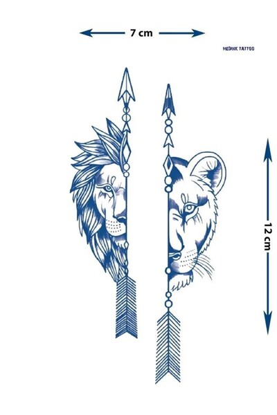 Tattoo Geçici Dövme (M)- Erkek ve Dişi Aslan, Çift Couple Romantik Orta Boy 1...