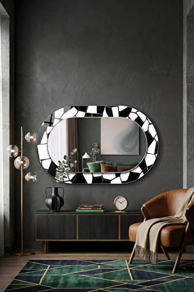 Decorita Dekor Camı ve Ayna | Siyah Beyaz Mozaik Desenli Dekoratif Ayna | 110...