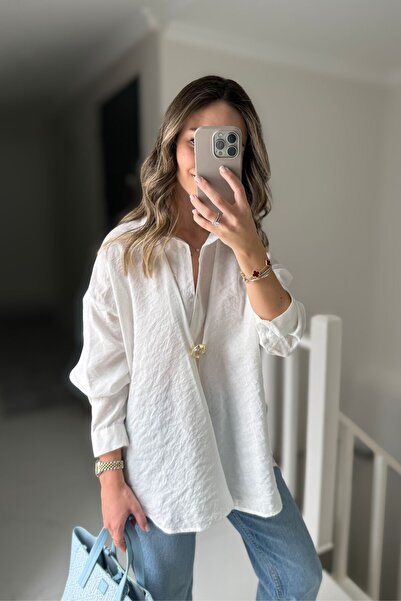 Sena Ceran Butik BROŞ DETAYLI GÖMLEK - BEYAZ