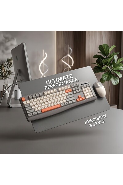 wiks Retro Mekanik Klavye ve Mouse Seti - Gri & Turuncu Temalı, Gaming ve Ofi...