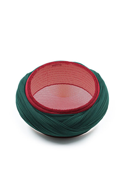 Sarıkhane Mesh Sarık - Green Fabric - Burgundy Skullcap - Crossed Wrap - Mesh...