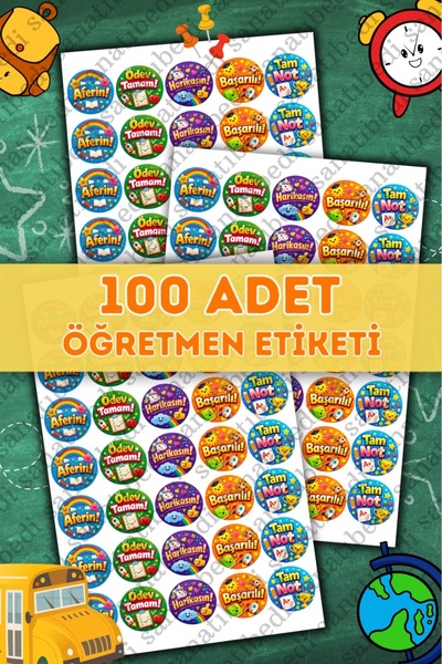 sanatıbedi 100 Adet Türkçe Öğretmen Etiketi - Suya Dayanıklı Ödev Okul Karne ...