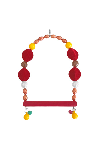Generic Brand Burgundy Velvet Beaded Bird Swing with Perches 10-16 cm
