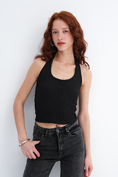 Addax Μπλούζα με υφή και λεπτομέρεια στο λαιμό B0565