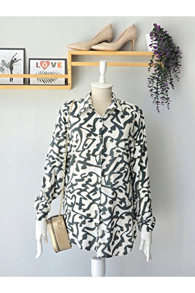 ENDAMIM Γυναικείο πουκάμισο από βισκόζη με μακρύ μανίκι και σχέδιο, άνετη εφα...