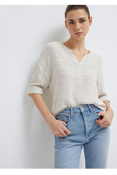 Mavi Linen Blend (91% Viscose 9% Linen) Regular Striped Blouse.