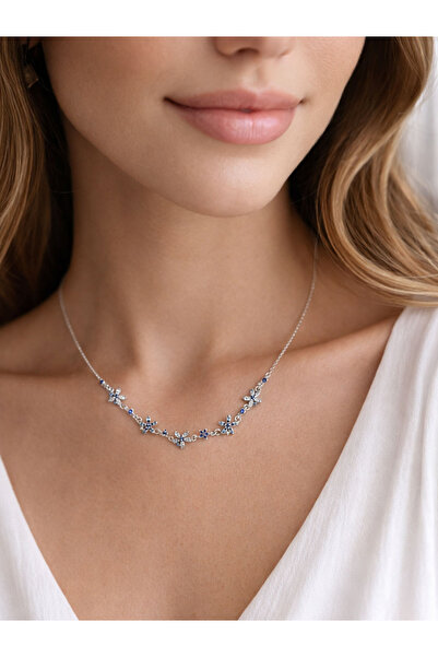 Brezza Lusso Jewelry Blue Blossom 925 Ayar Gümüş Çiçek Kadın Kolye