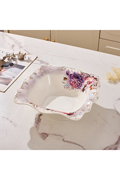 Malooki Πορσελάνινο μπολ με βίντατζ φλοράλ σχέδιο, κυματιστά τελειώματα, 26,5...