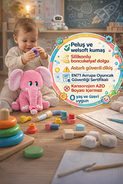TOYFEST Pembe Fil Peluş 20 CM – Uyku Arkadaşı, Yumuşak Dolgulu Mini Peluş Oyu...