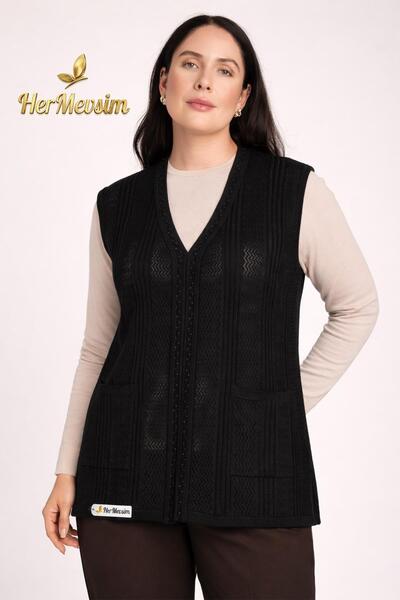 Hermevsim Hesna Γυναικείο πλεκτό Cansu με διάτρητο σχέδιο, λαιμόκοψη V, τσέπε...