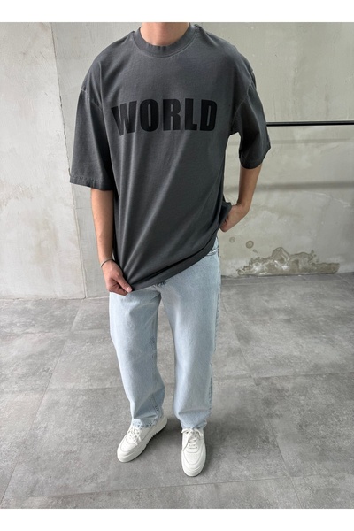 DIFRANSEL JEANS Πλενόμενο μπλουζάκι με στάμπα World Oversize