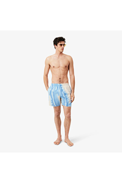 Lacoste سروال سباحة مخطط متوسط الطول - MH1902-00-3IY