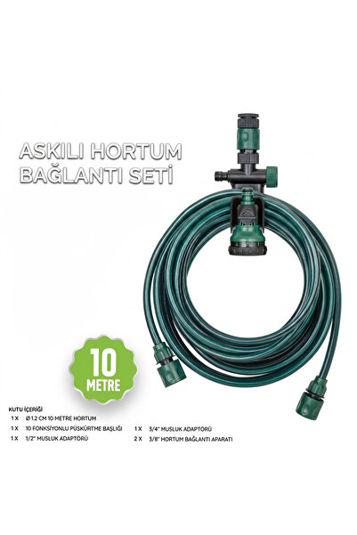 Garden with Ware Askılı Hortum Bağlantı Seti | 10 Fonksiyonlu Püskürtme Başlı...