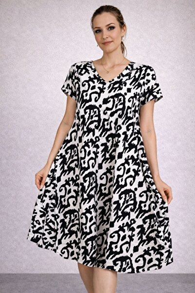 AGORATEKSTİL Γυναικείο φόρεμα από ύφασμα βισκόζης με σχέδιο κοπής, κανονικό μ...