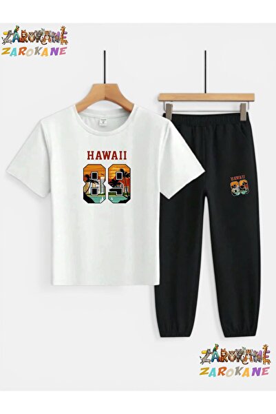 ZAROKANE Hawai89Printed Top and Bottom Track Suit/T-Shirt Two-Piece Children'...