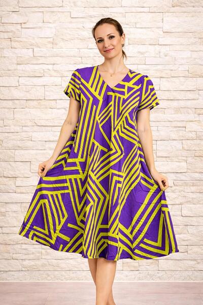 AGORATEKSTİL Γυναικείο φόρεμα από ύφασμα βισκόζης με σχέδιο κοπής, κανονικό μ...