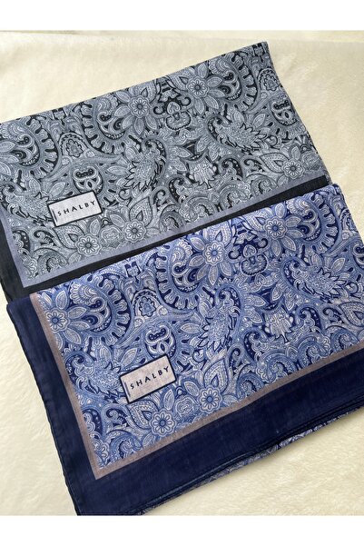 shalby Hijab Patterned Cotton Shawl Set of 2 and Bonnet Black-Blue