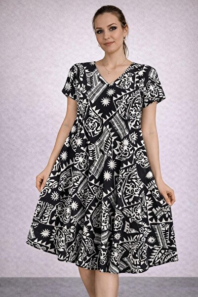 AGORATEKSTİL Γυναικείο φόρεμα από ύφασμα βισκόζης με σχέδιο κοπής, κανονικό μ...