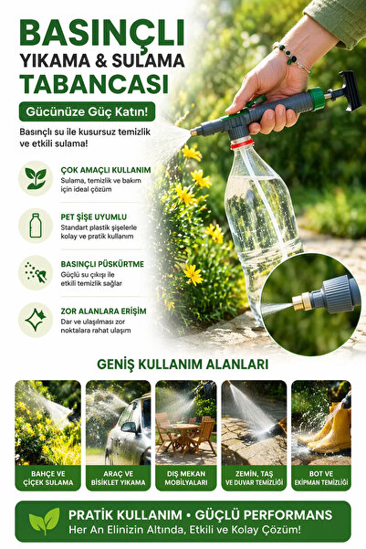 VELLESERAY'S HOME Basınçlı Yıkama & Sulama Tabancası – Pet Şişe Uyumlu Pratik...
