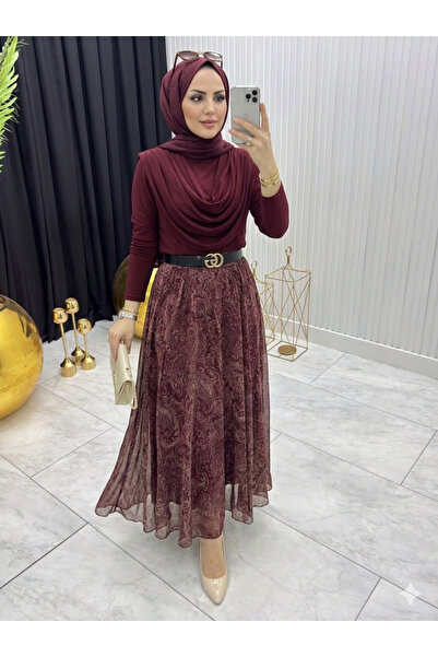 Nursay Σετ μπλούζας με φούστα σιφόν με έθνικ σχέδιο