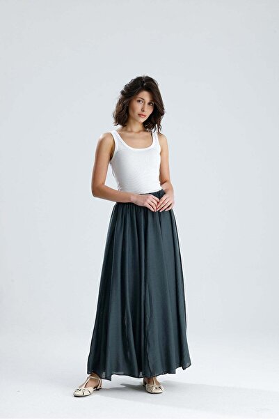 minaaise Ανθρακί ύφασμα τένσελ με μακριά επένδυση φούστας και λεπτομέρεια αντ...