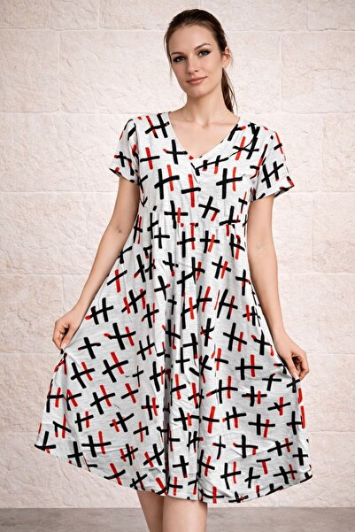 AGORATEKSTİL Γυναικείο φόρεμα από ύφασμα βισκόζης με σχέδιο κοπής, κανονικό μ...